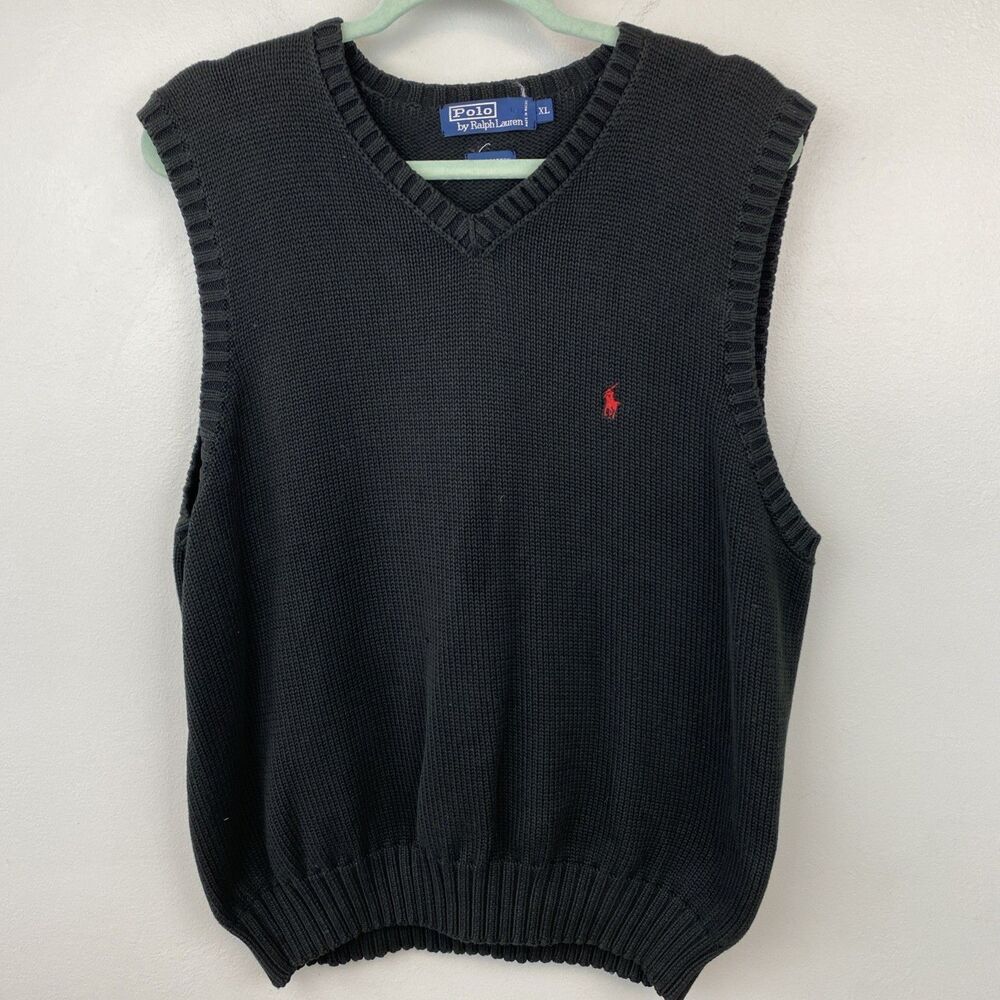 Polo Ralph Lauren sweater‎ vest men's XL black sleeveless knit cotton STAINED